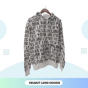 Helmut Lang All-Over Logo Hoodie Sweatshirt Men, White Black, size M